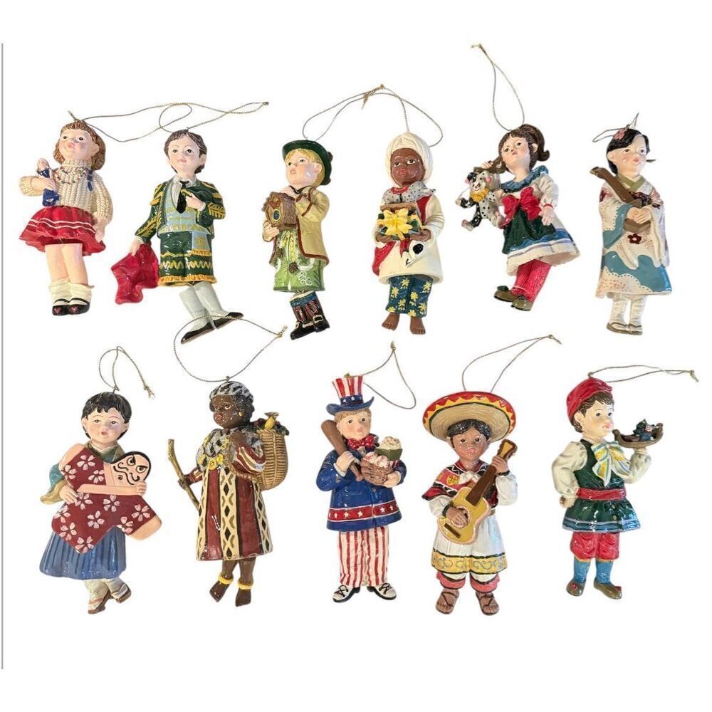 Children Around the World Christmas Ornaments Set of 11 Dillards Trimmings Vtg